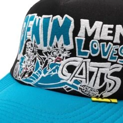 DENIM MEN LOVE CATS TRUCKER CAP -Bodega kapitalDENIMMENLOVECATSTRUCKERCAPBLACKPURPLEOSK2204XH528 4